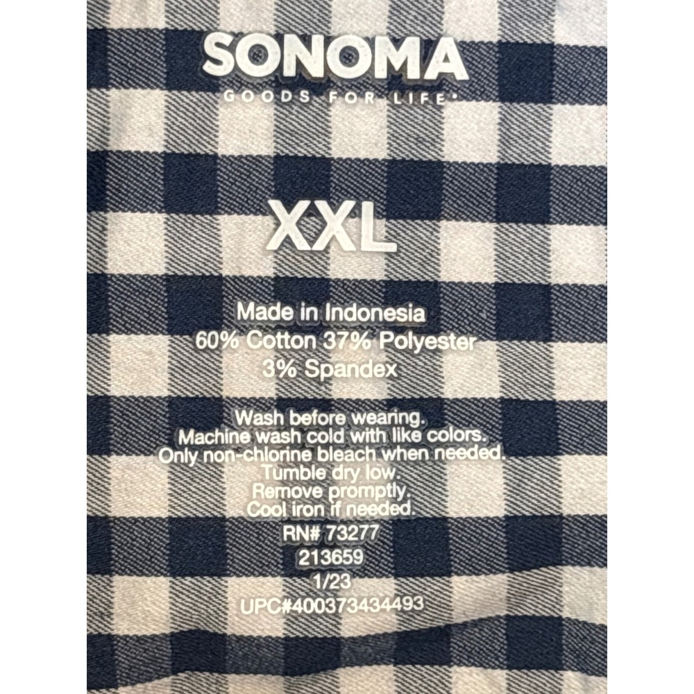 Mens XXL Stretch Button Down Shirt Gingham Short Sleeve Cotton Blend Blue Sonoma - Picture 2 of 7